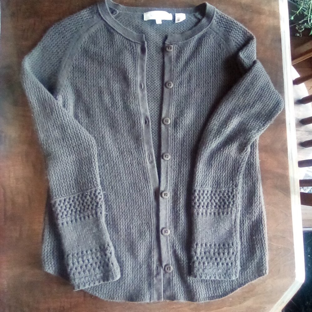 Inhabit Olive/Brown Knit Button-Front Cardigan